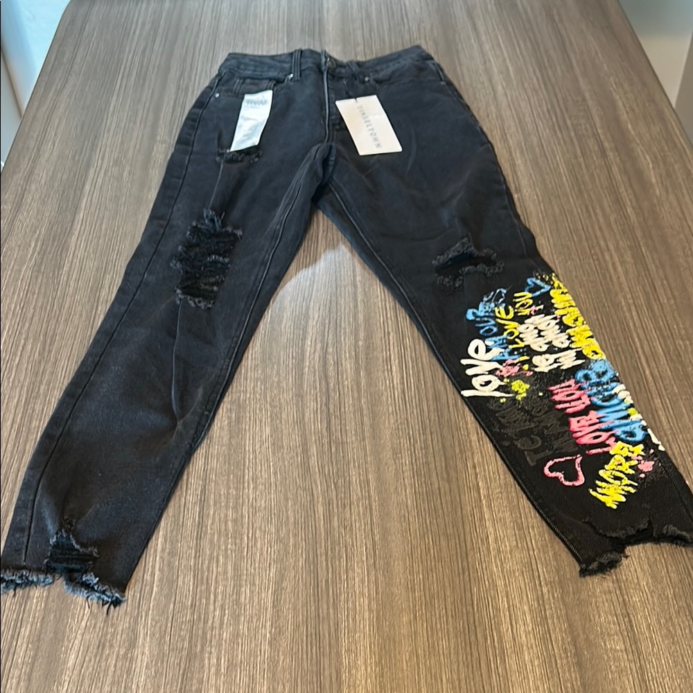 Tinseltown Black High Rise Jeans with Distressed Details